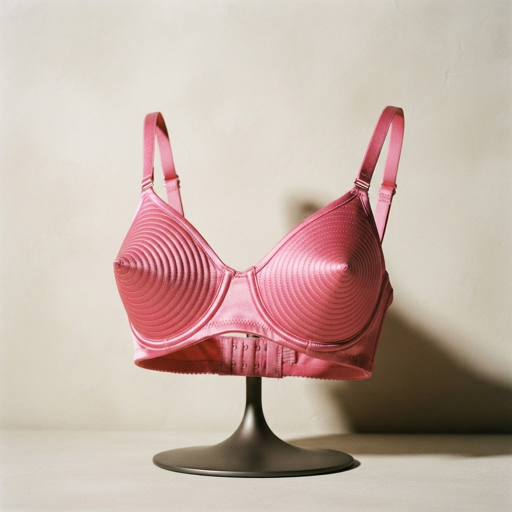 A pink satin cone bra in the 1980s Gaultier style